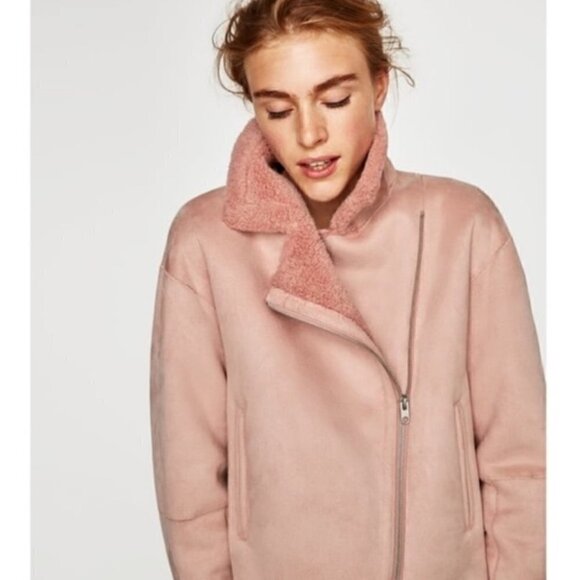 ZARA faux suede sherpa lined moto jacket Size XL - Picture 4 of 12